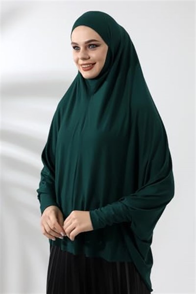 Zümrüt Yeşili Hazır Pratik Sultanbaş Tesettür Kollu Penye Sufle Eşarp Hijab
