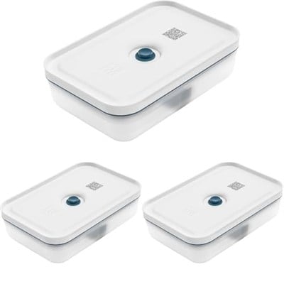 Zwilling Fresh & Save Vakumlu Yemek Taşıma Kabı, L Düz, Plastik, Yari Şeffaf-Akdeniz Mavisi 3lü paket