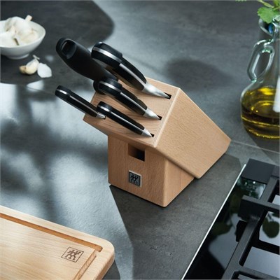 ZWILLING Prof. S 5 Parça Blok Bıçak Seti Sentetik Ahşap Bloklu, Paslanmaz Çelik, Siyah - Bedenler: 23 cm, 8 Parça