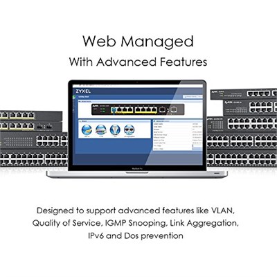 Zyxel 24-Port 10/100/1000 Gigabit PoE Switch | Smartmanaged | Rack Mount | 24 PoE + Port | 170 Watt | 2 SFP Port | VLAN, IGMP, QoS [GS1900-24HP]
