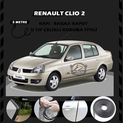 Renault Clio 2 Oto Araç Kapı Koruma Fitili 5metre Parlak Siyah Renk