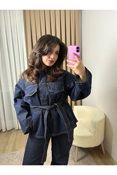 Belden Bağlamalı Denim Takım