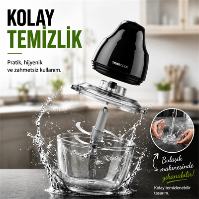 Instantchopper FIT  1L Cam Hazneli Et Kıyma & Sebze Rondo Doğrayıcı ÇİFT  ÇELİK BIÇAK 600W 