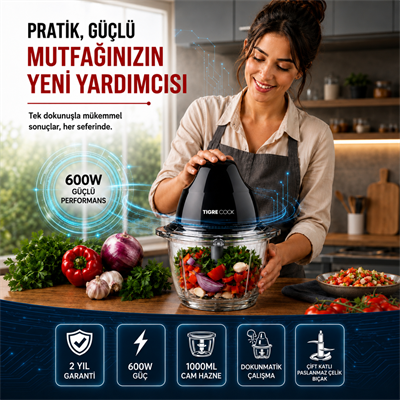 Instantchopper FIT  1L Cam Hazneli Et Kıyma & Sebze Rondo Doğrayıcı ÇİFT  ÇELİK BIÇAK 600W 