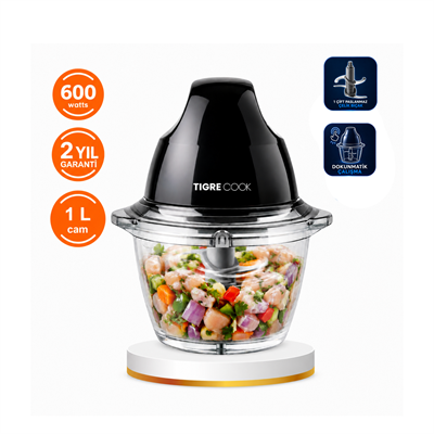 Instantchopper FIT  1L Cam Hazneli Et Kıyma & Sebze Rondo Doğrayıcı ÇİFT  ÇELİK BIÇAK 600W 