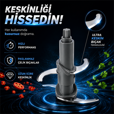 Instantchopper FIT  1L Cam Hazneli Et Kıyma & Sebze Rondo Doğrayıcı ÇİFT  ÇELİK BIÇAK 600W 