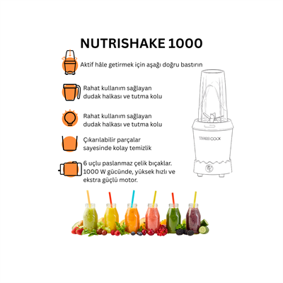 NUTRISHAKE 3 in 1 Paslanmaz Çelik Bıçaklı Kişisel Smoothie Blender ve Kahve Baharat Öğütücü 1000W GOLD