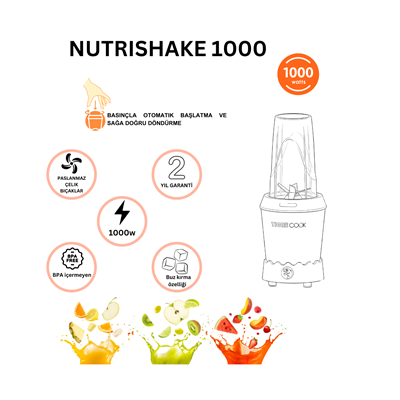 NUTRISHAKE 3 in 1 Paslanmaz Çelik Bıçaklı Kişisel Smoothie Blender ve Kahve Baharat Öğütücü 1000W GOLD