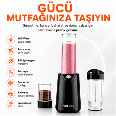 NUTRISHAKE  FIT  3 In 1 Kişisel Smoothie Blender Ve Kahve Baharat Öğütücü Buz Kırma  600w
