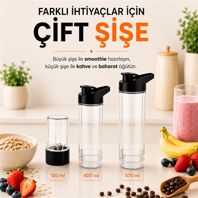 NUTRISHAKE  FIT  3 In 1 Kişisel Smoothie Blender Ve Kahve Baharat Öğütücü Buz Kırma  600w