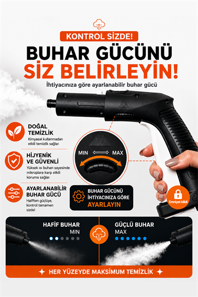 TIGRE Buharlı Temizleyici Çok Fonksiyonlu 25 Parça Buharlı Temizlik Makinesi - 2000W 5 Bar 
