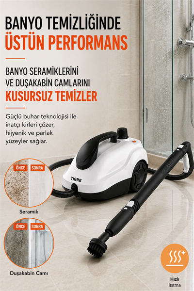 TIGRE Buharlı Temizleyici Çok Fonksiyonlu 25 Parça Buharlı Temizlik Makinesi - 2000W 5 Bar 