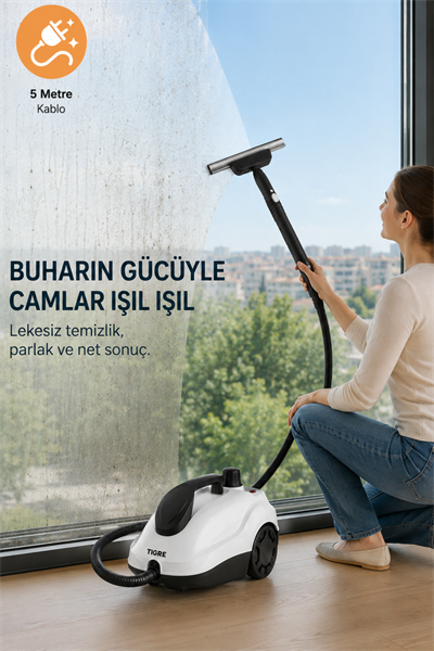 TIGRE Buharlı Temizleyici Çok Fonksiyonlu 25 Parça Buharlı Temizlik Makinesi - 2000W 5 Bar 