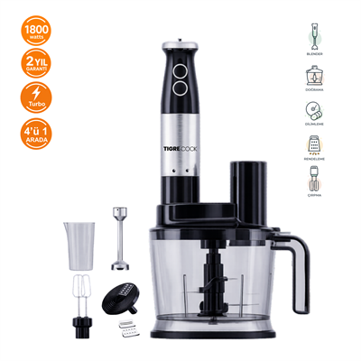 TIGRECOOK Mutfak Robotu – El Blenderı, Doğrayıcı, Rende ve Çırpıcı Seti 1800W