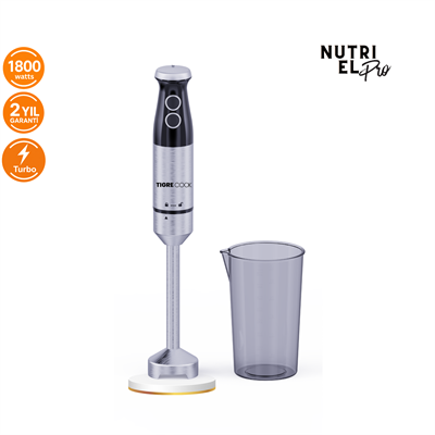 TIGRECOOK Turbo Çubuk El Blenderi – 1800W, 4 Bıçaklı Paslanmaz Çelik, Karıştırma Kabı 