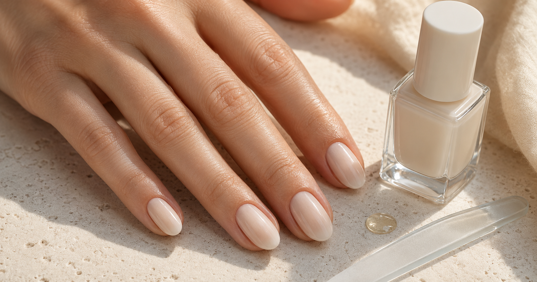 Almond Milk Nails sütlü nude manikür modeli ve doğal parlak tırnak görünümü