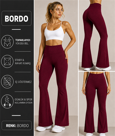 BORDO Yüksek Bel Şardonsuz İSPANYOL Paça Tayt – Büyük Beden & Normal  Beden
