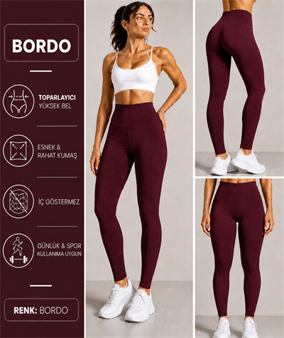 BORDO Yüksek Bel Şardonsuz Kadın Tayt – Büyük Beden & Standart Beden