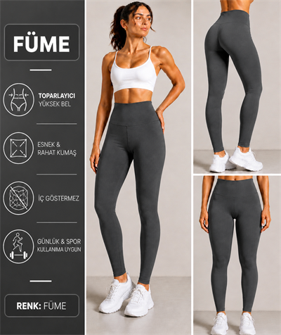 FÜME Yüksek Bel Şardonsuz Kadın Tayt – Büyük Beden & Standart Beden