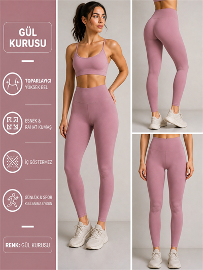 GÜL KURUSU Yüksek Bel Şardonsuz Kadın Tayt – Büyük Beden & Standart Beden