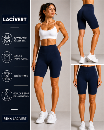 LACİVERT Oysho  Kısa Şort Yüksel Bel 