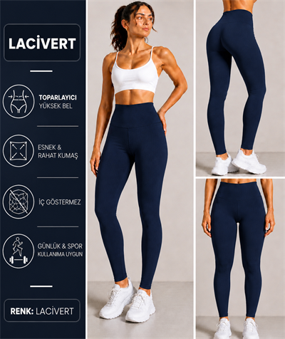 LACİVERT Yüksek Bel Şardonsuz Kadın Tayt – Büyük Beden & Standart Beden