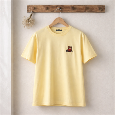 Oversize Basic T-Shirt Ayıcık Nakışlı  - SARI 