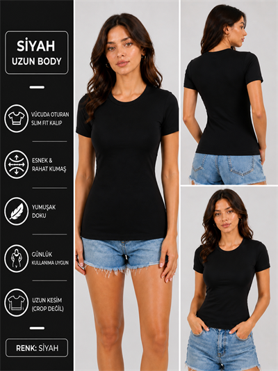 SİYAH alo Kısa Kollu Body 
