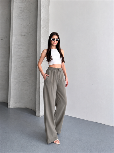 TAŞ RENGİ  BAĞCIKLI TENSEL PANTOLON MASSIMO DUTTI