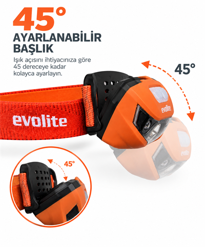 Evolite Shine 150 lm. Kafa Lambası - Turuncu