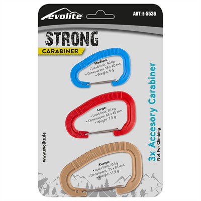 Evolite Strong 3lü Karabina Seti - Bej/Kırmızı/Mavi