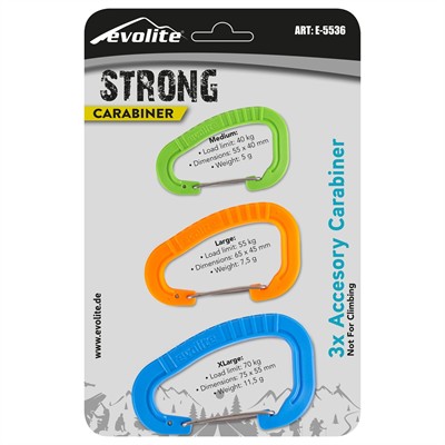 Evolite Strong 3lü Karabina Seti - Mavi/Turuncu/Yeşil