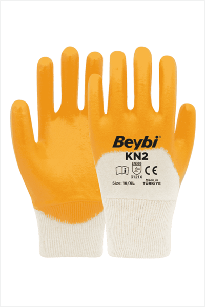 BEYBİ Kn2 Pamuk Astarlı Sarı Nitril Kaplı Iş Eldiveni 9 No 