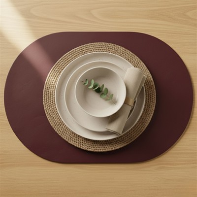 Toptan Bordo Deri Amerikan Servis 33x44 cm – Tam Oval