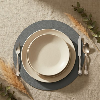 Toptan Gri Deri Amerikan Servis 33x33 cm – Yuvarlak