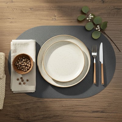 Toptan Gri Deri Amerikan Servis 33x44 cm – Tam Oval
