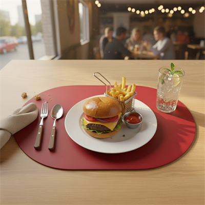 Toptan Kırmızı Deri Amerikan Servis 33x44 cm – Tam Oval