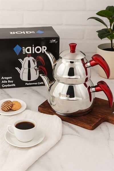 Chef Dior Aragon Aile Boy Çaydanlık – Elma Şekeri Kırmızısı, İndüksiyon Uyumlu, Şık Tasarım-18/10