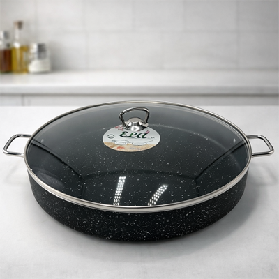 Ela Endüstriyel Mega Boy 34 CM Granit Basık Pilav Tenceresi – Büyük Hacimli Yanmaz Yapışmaz Tencere