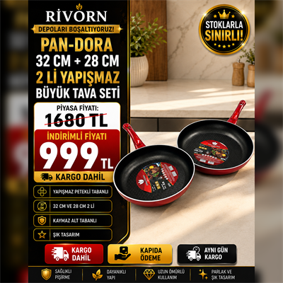 Evinda Kırmızı Tava Seti 2 Lİ-28 CM-32 CM
