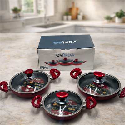 Evinda Pandora 6 Parça Petekli Yapışmaz Tabanlı Sahan Seti-18-20-22 CM