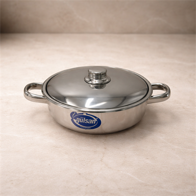 Gülsan 22 CM 18/10 Paslanmaz Çelik Basık Pilav Tenceresi – 8 CM Derinlik Çelik Tencere