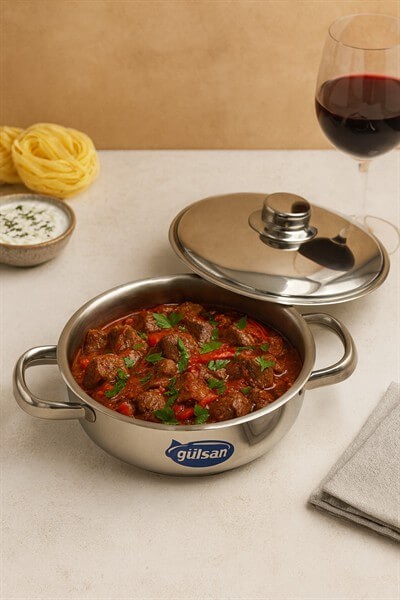 Gülsan 24 Cm Paslanmaz Çelik Basık Tencere | Geniş Tabanlı Çelik Tencere |