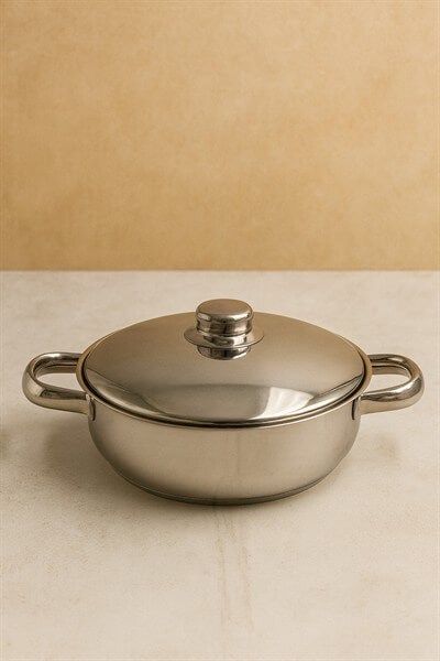 Gülsan 26 Cm Paslanmaz Çelik Basık Tencere | Geniş Tabanlı Çelik Tencere |