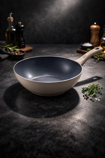 Pan-Dora Kristal Döküm 24 CM Derin Wok Tava – Premium Tasarım Yanmaz Yapışmaz Wok Tava