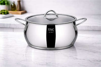 Taç Bng 20 CM 2.75 LT Paslanmaz Çelik Derin Tencere Cam Kapaklı – Dayanıklı Çelik Yemek Tenceresi