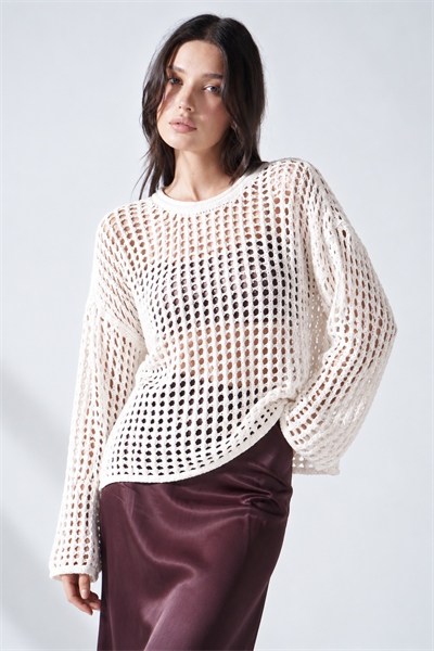 %100 Cotton Delikli Örgü Kazak – Beyaza Yakın Ekru