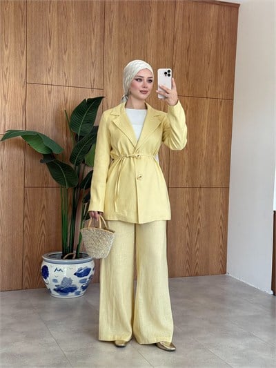Dilruba Pantolonlu Takım Sarı