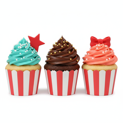25'li Pastel Kırmızı Çizgili Cupcake Kek Kapsülü