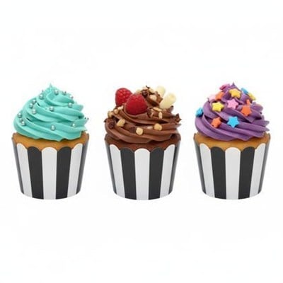 25'li Pastel Siyah Çizgili Cupcake Kek Kapsülü